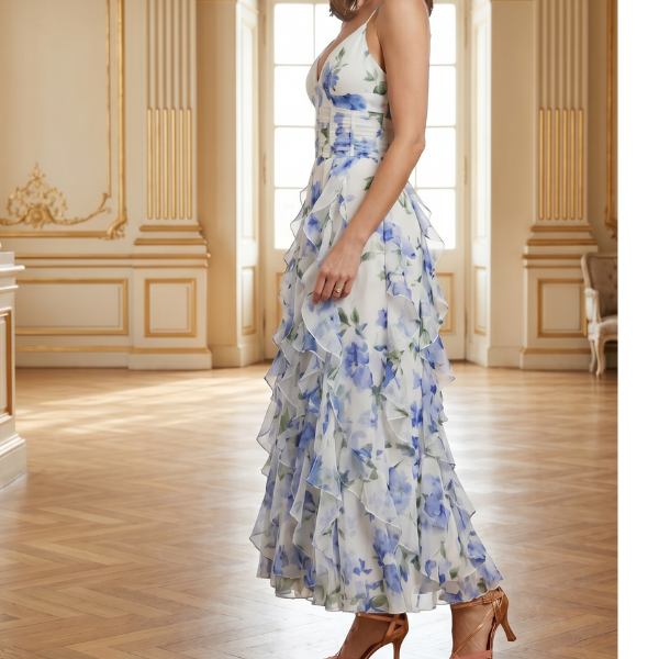 Women's Sleeveless Wedding Guest Dress - Floral Pattern Maxi Style