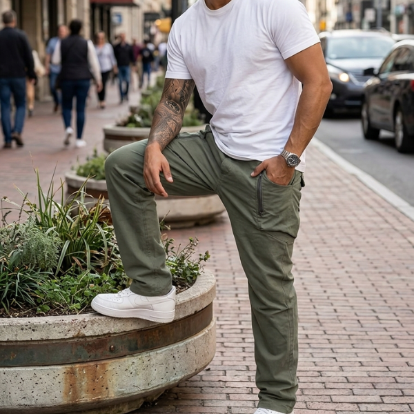 Men's Cargo Pants - Zippered Pockets Cotton Pants