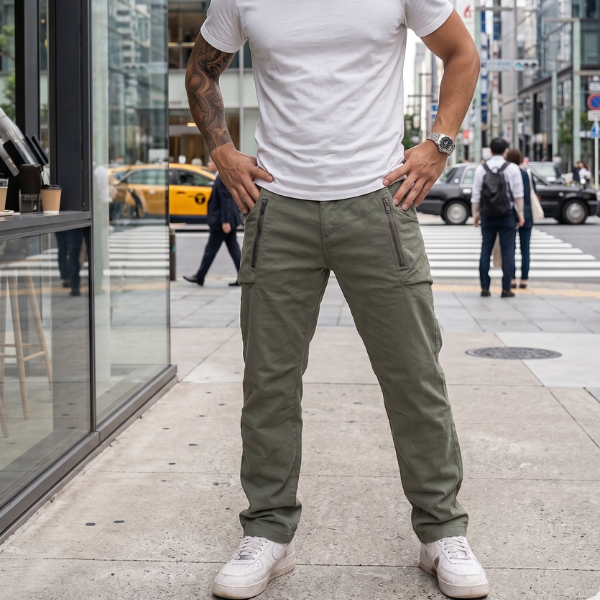 Men's Cargo Pants - Zippered Pockets Cotton Pants