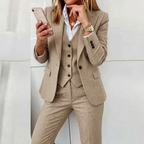 Women’s Tailored Three-Piece Suit Set – Elegant Blazer, Vest & Slim Fit Trousers