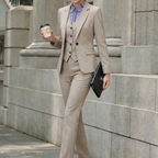 Women’s Tailored Three-Piece Suit Set – Elegant Blazer, Vest & Slim Fit Trousers
