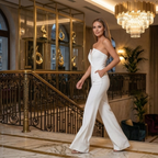 Women’s Wide Leg Jumpsuit – Strapless V-Neck One-Piece