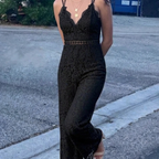 Women’s Lace V-Neck Wide-Leg Jumpsuit – Elegant One-Piece Outfit