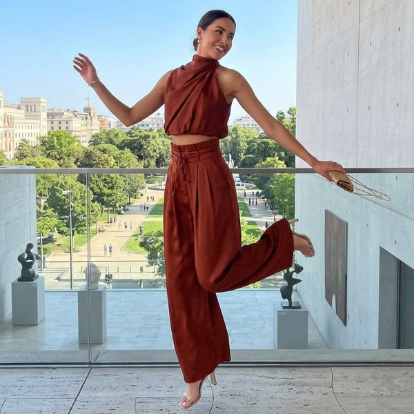 Women’s Two-Piece Summer Set – Sleeveless Top & Wide Leg Pants