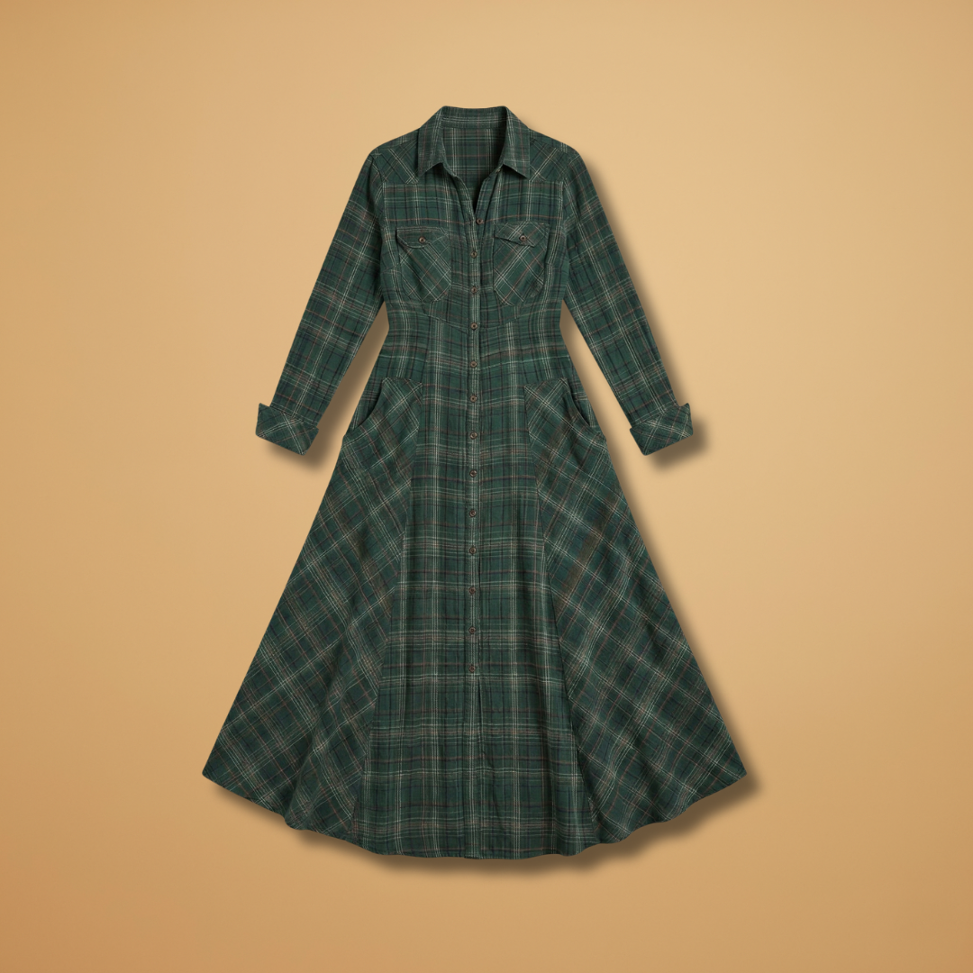 Women's Maxi Dress - Checkered Design with Pockets