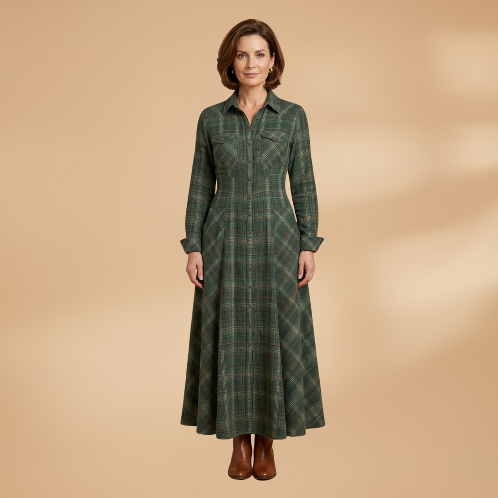 Women's Maxi Dress - Checkered Design with Pockets