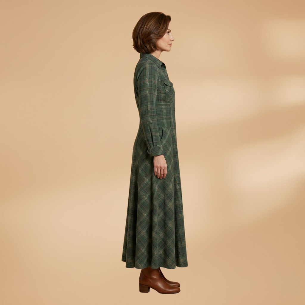 Women's Maxi Dress - Checkered Design with Pockets