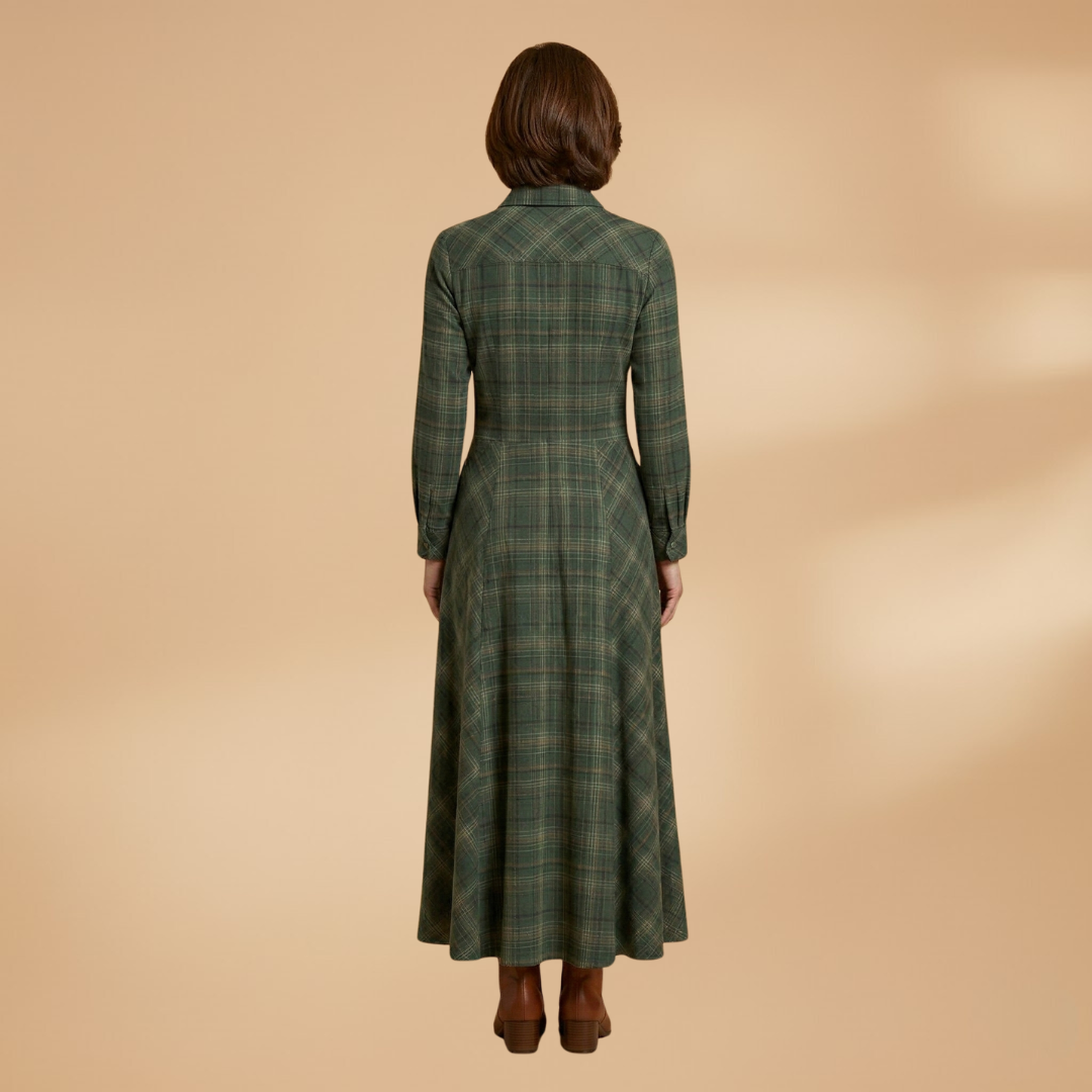 Women's Maxi Dress - Checkered Design with Pockets