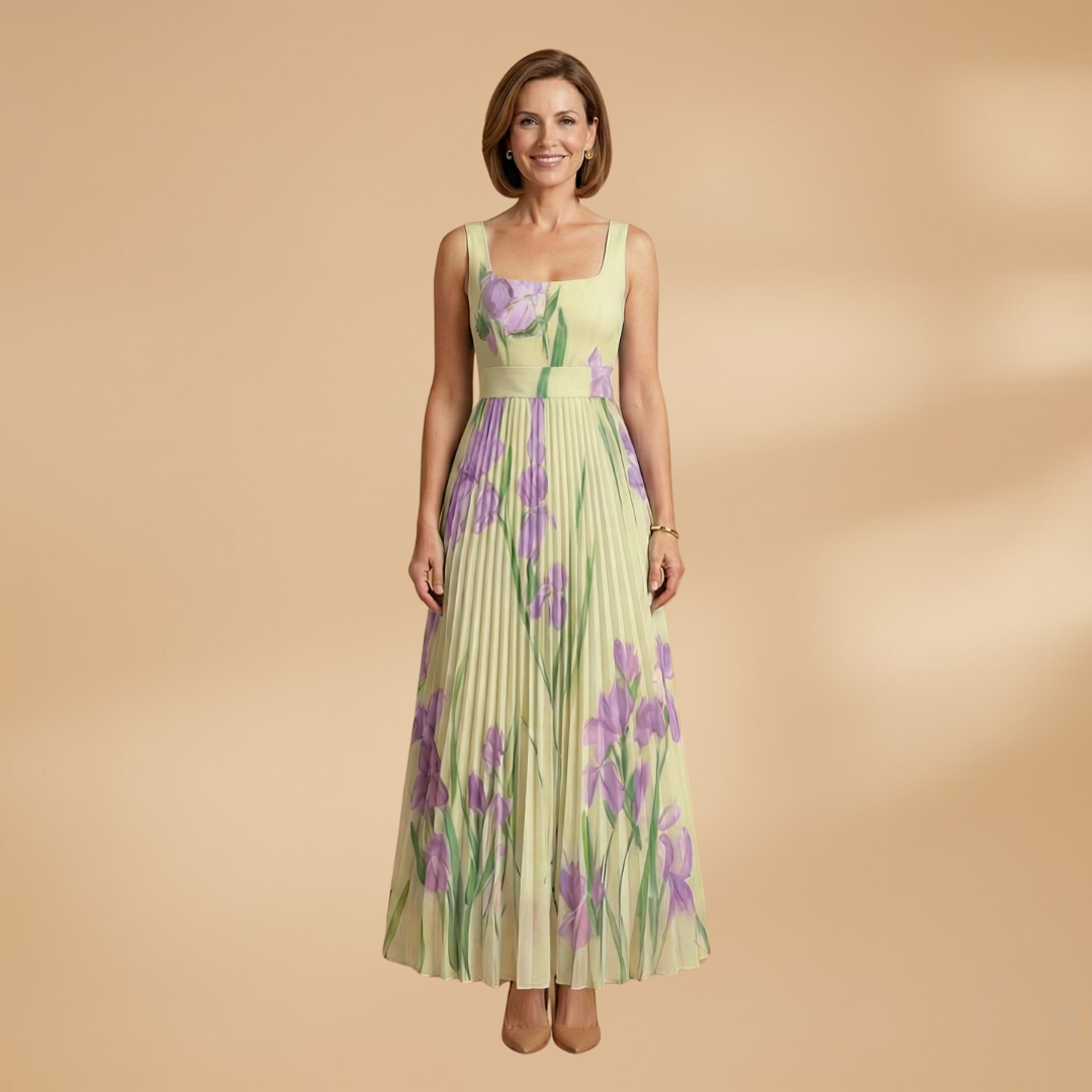 Women's Floral A-Line Maxi Dress - Elegant Wedding Guest Style