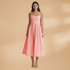Women's Summer Wedding Guest Dress - Sleeveless Knee Length Midi Dress