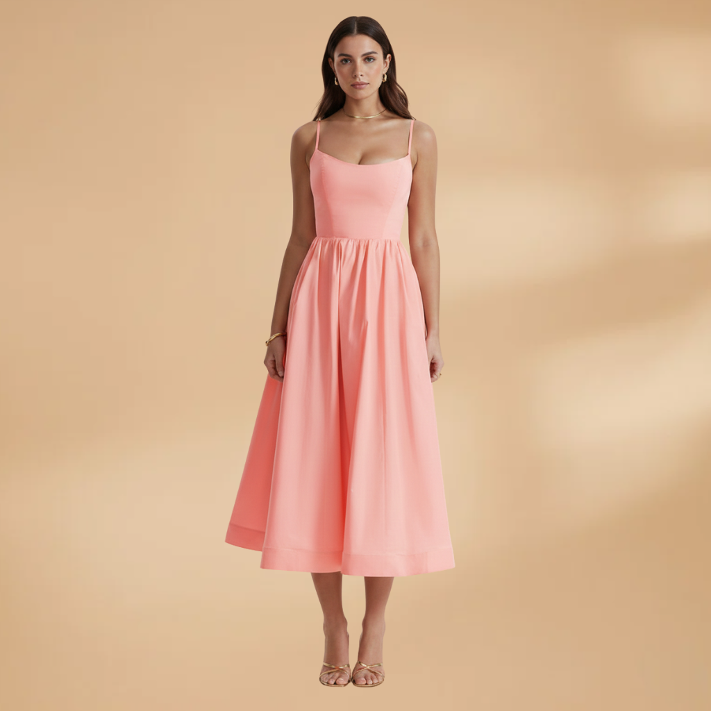 Women's Summer Wedding Guest Dress - Sleeveless Knee Length Midi Dress
