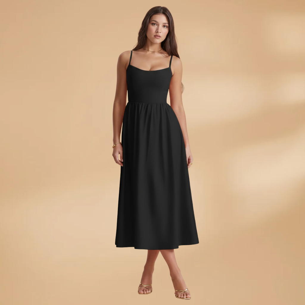 Women's Summer Wedding Guest Dress - Sleeveless Knee Length Midi Dress