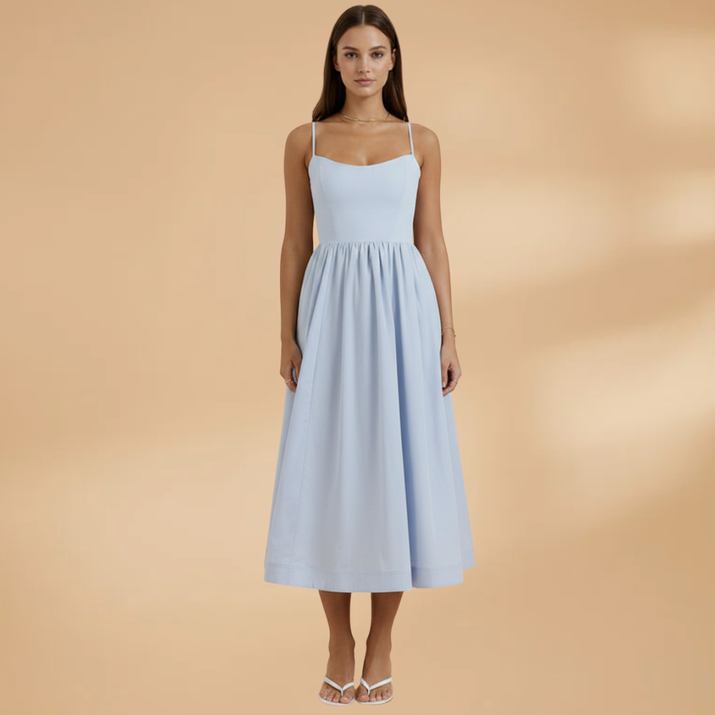 Women's Summer Wedding Guest Dress - Sleeveless Knee Length Midi Dress
