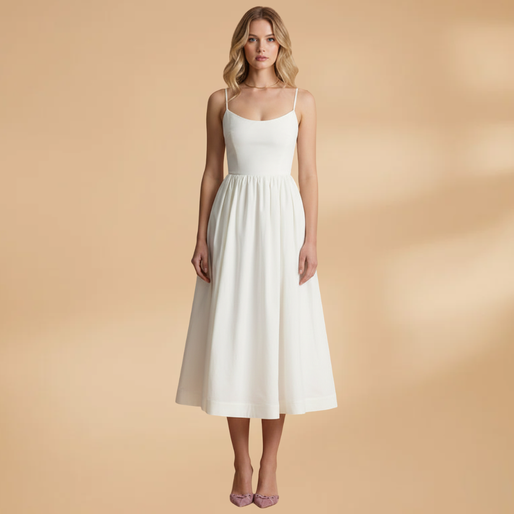 Women's Summer Wedding Guest Dress - Sleeveless Knee Length Midi Dress