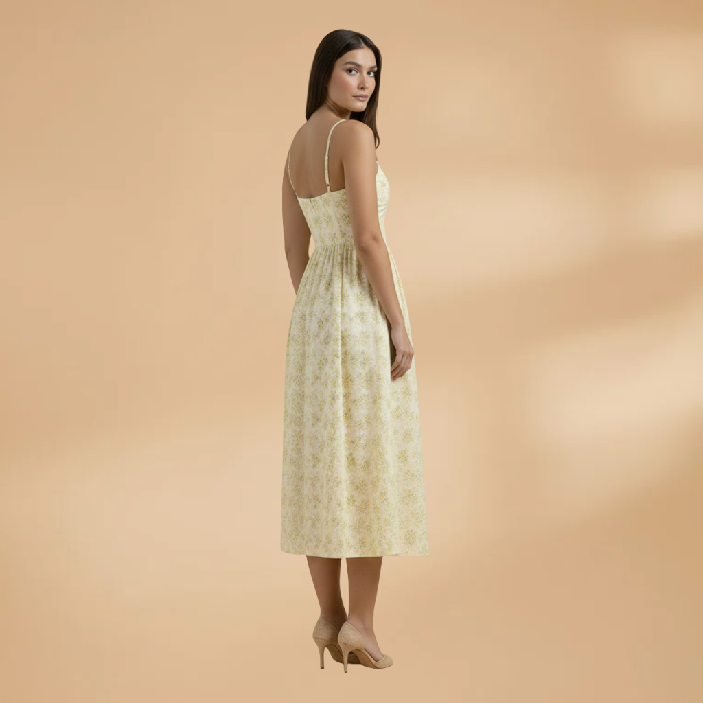 Women's Summer Wedding Guest Dress - Sleeveless Knee Length Midi Dress