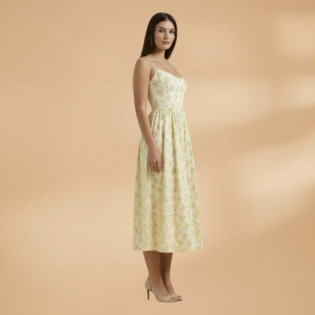 Women's Summer Wedding Guest Dress - Sleeveless Knee Length Midi Dress