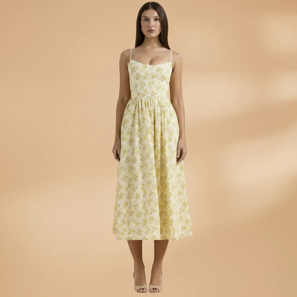 Women's Summer Wedding Guest Dress - Sleeveless Knee Length Midi Dress