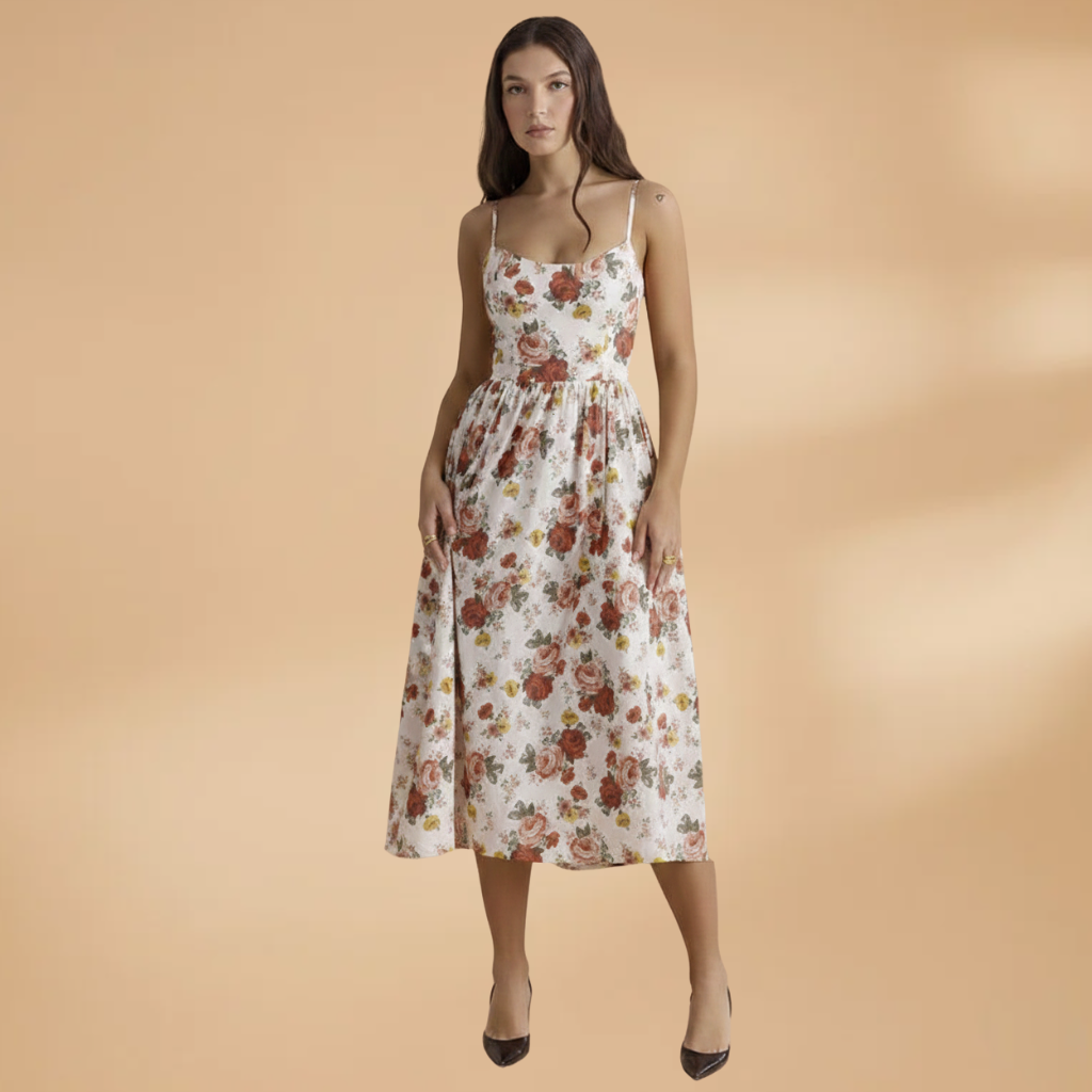 Women's Summer Wedding Guest Dress - Sleeveless Knee Length Midi Dress