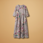 Women's V-Neck Summer Dress - Floral Pattern Full Sleeve Maxi style