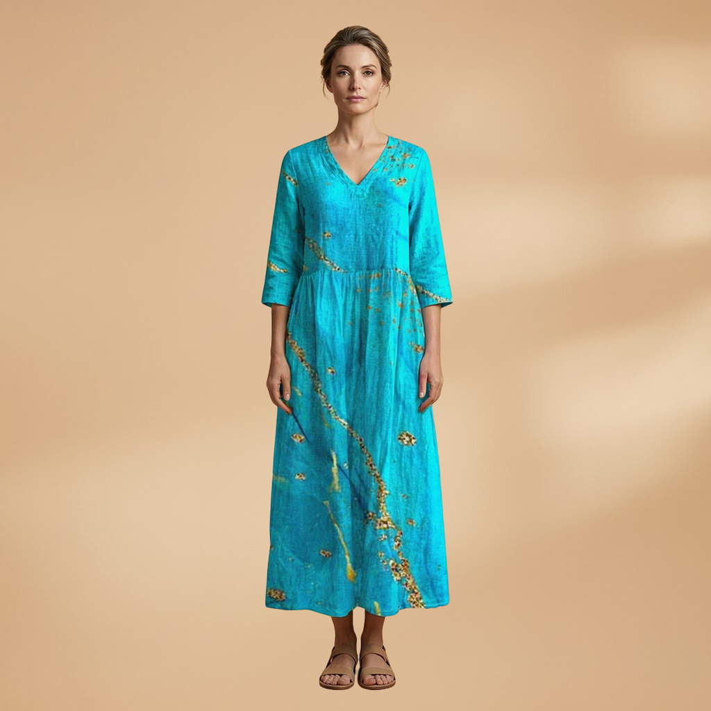Women's V-Neck Summer Dress - Floral Pattern Full Sleeve Maxi style