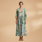 Women's V-Neck Summer Dress - Floral Pattern Full Sleeve Maxi style