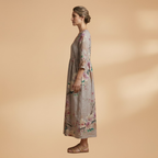 Women's V-Neck Summer Dress - Floral Pattern Full Sleeve Maxi style