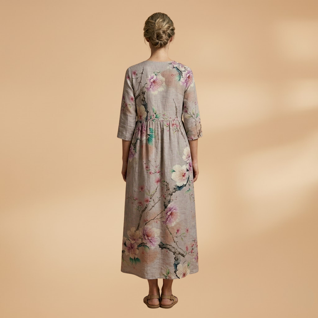 Women's V-Neck Summer Dress - Floral Pattern Full Sleeve Maxi style