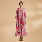 Women's V-Neck Summer Dress - Floral Pattern Full Sleeve Maxi style