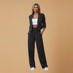 Women’s Blazer Suit Set - Long Sleeves and Wide Leg Trouser