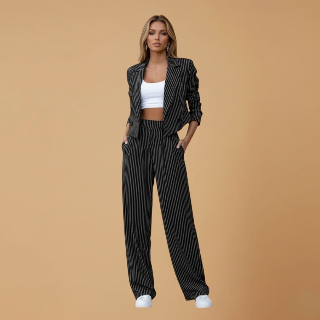 Women’s Blazer Suit Set - Long Sleeves and Wide Leg Trouser