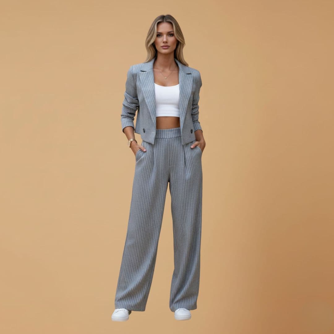 Women’s Blazer Suit Set - Long Sleeves and Wide Leg Trouser