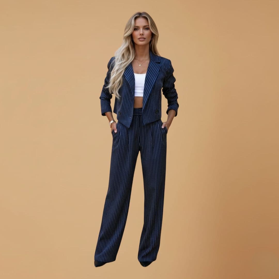Women’s Blazer Suit Set - Long Sleeves and Wide Leg Trouser