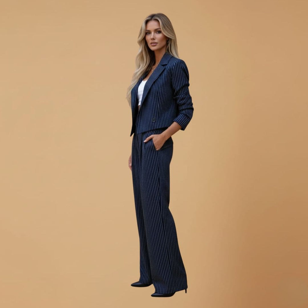 Women’s Blazer Suit Set - Long Sleeves and Wide Leg Trouser