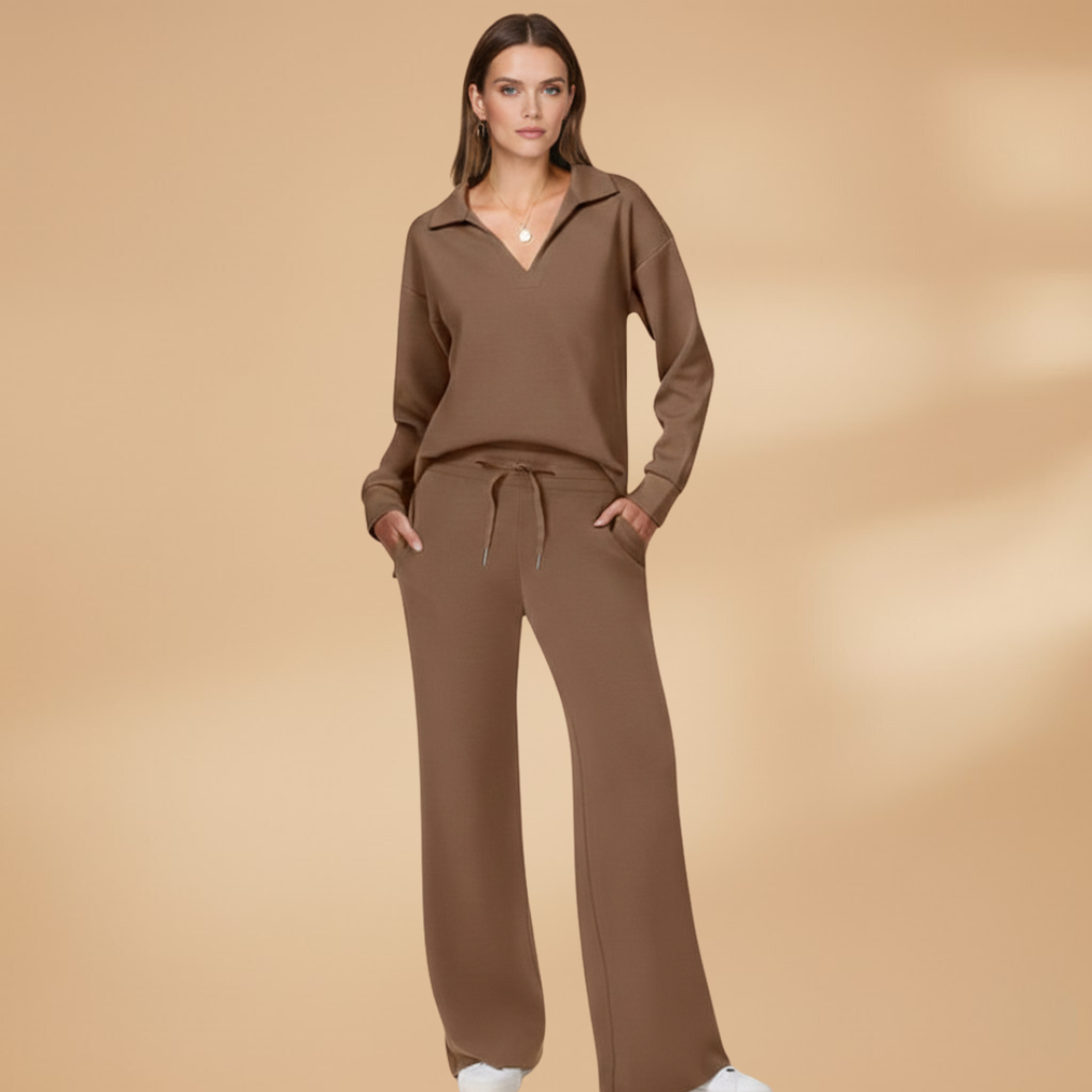 Women’s Casual Two-Piece Set with Wide-Leg Trousers - Casual Loungewear