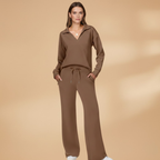 Women’s Casual Two-Piece Set with Wide-Leg Trousers - Casual Loungewear