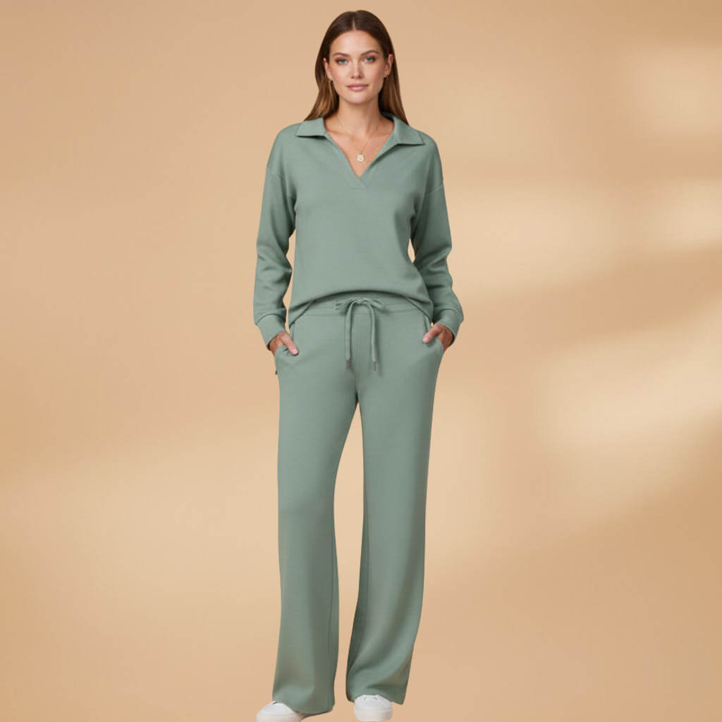 Women’s Casual Two-Piece Set with Wide-Leg Trousers - Casual Loungewear