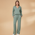 Women’s Casual Two-Piece Set with Wide-Leg Trousers - Casual Loungewear