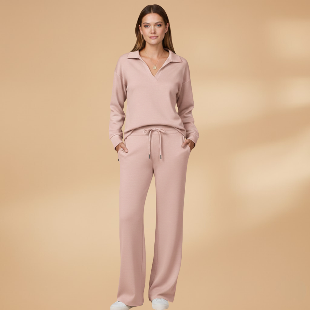 Women’s Casual Two-Piece Set with Wide-Leg Trousers - Casual Loungewear
