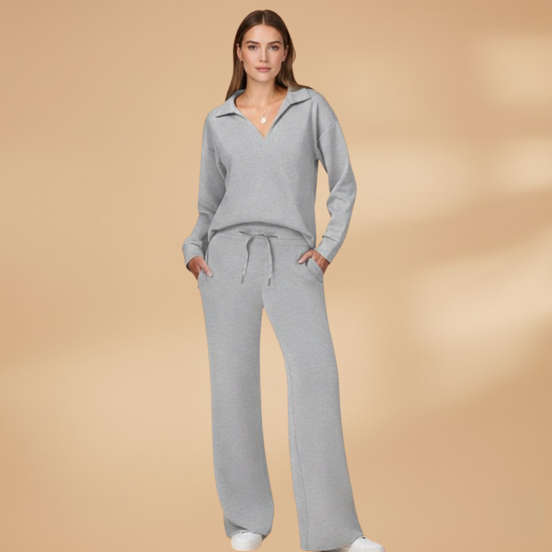 Women’s Casual Two-Piece Set with Wide-Leg Trousers - Casual Loungewear