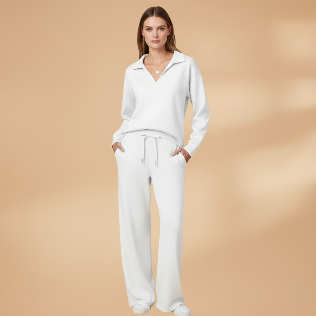 Women’s Casual Two-Piece Set with Wide-Leg Trousers - Casual Loungewear