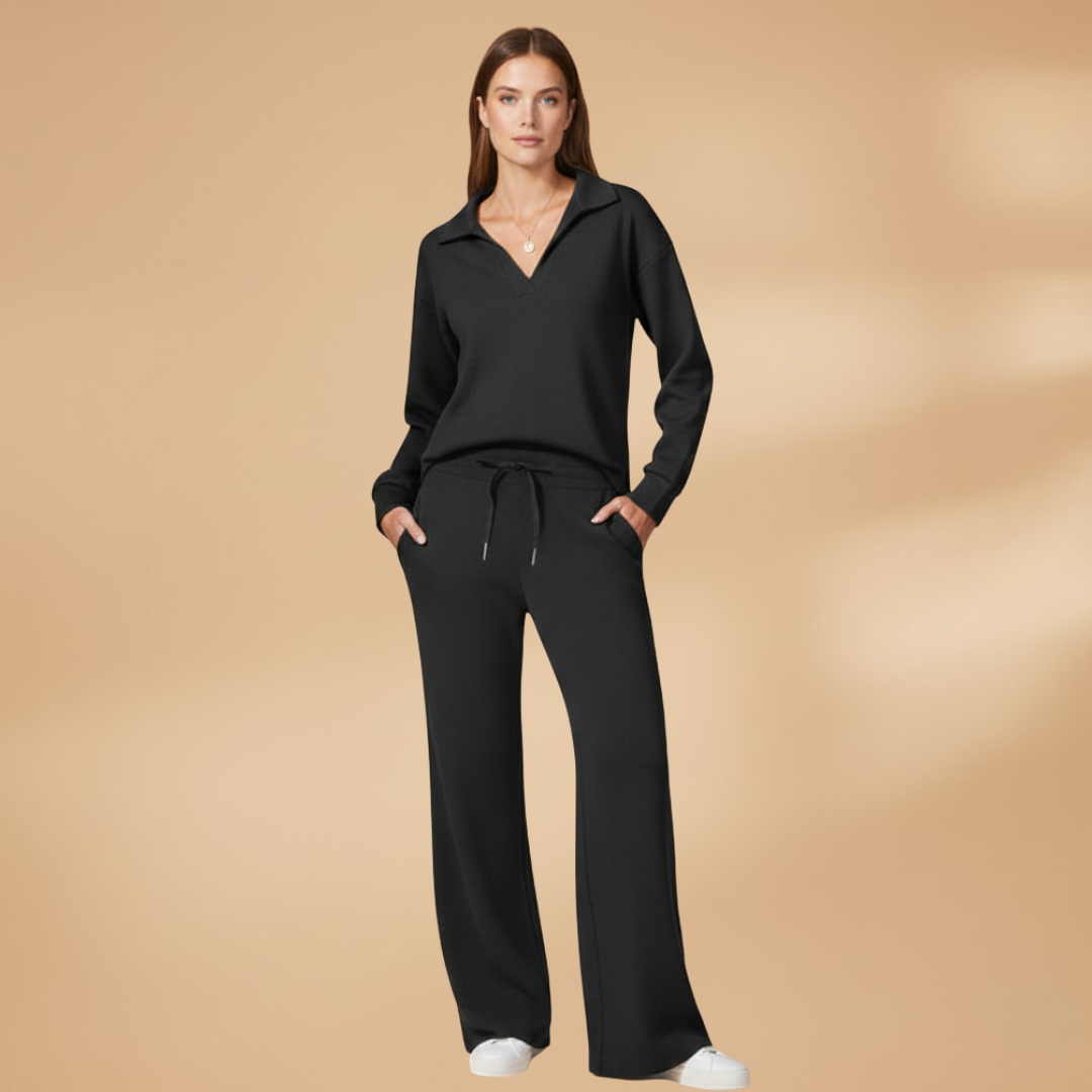 Women’s Casual Two-Piece Set with Wide-Leg Trousers - Casual Loungewear