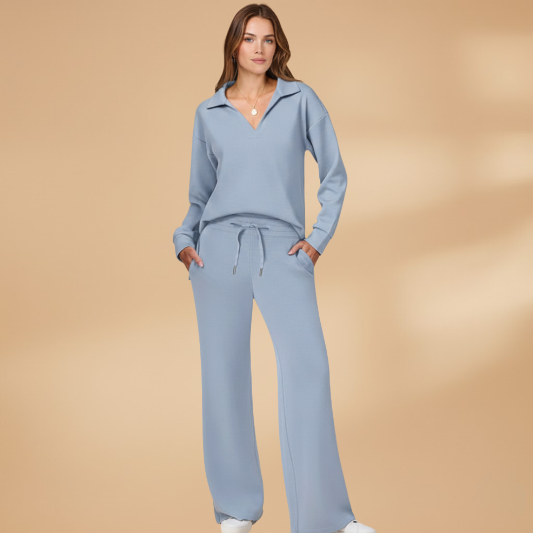Women’s Casual Two-Piece Set with Wide-Leg Trousers - Casual Loungewear