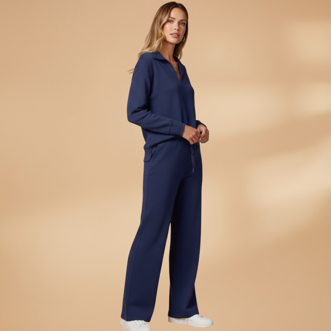 Women’s Casual Two-Piece Set with Wide-Leg Trousers - Casual Loungewear