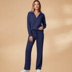 Women’s Casual Two-Piece Set with Wide-Leg Trousers - Casual Loungewear