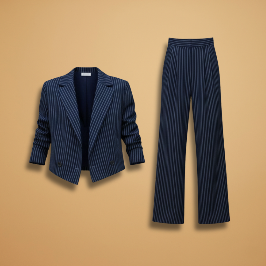 Women’s Blazer Suit Set - Long Sleeves and Wide Leg Trouser