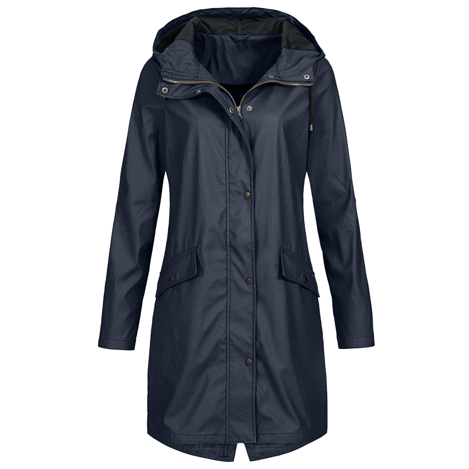 Women’s Waterproof Rain Jacket with Wind Protection, Long Parka with Front Pockets