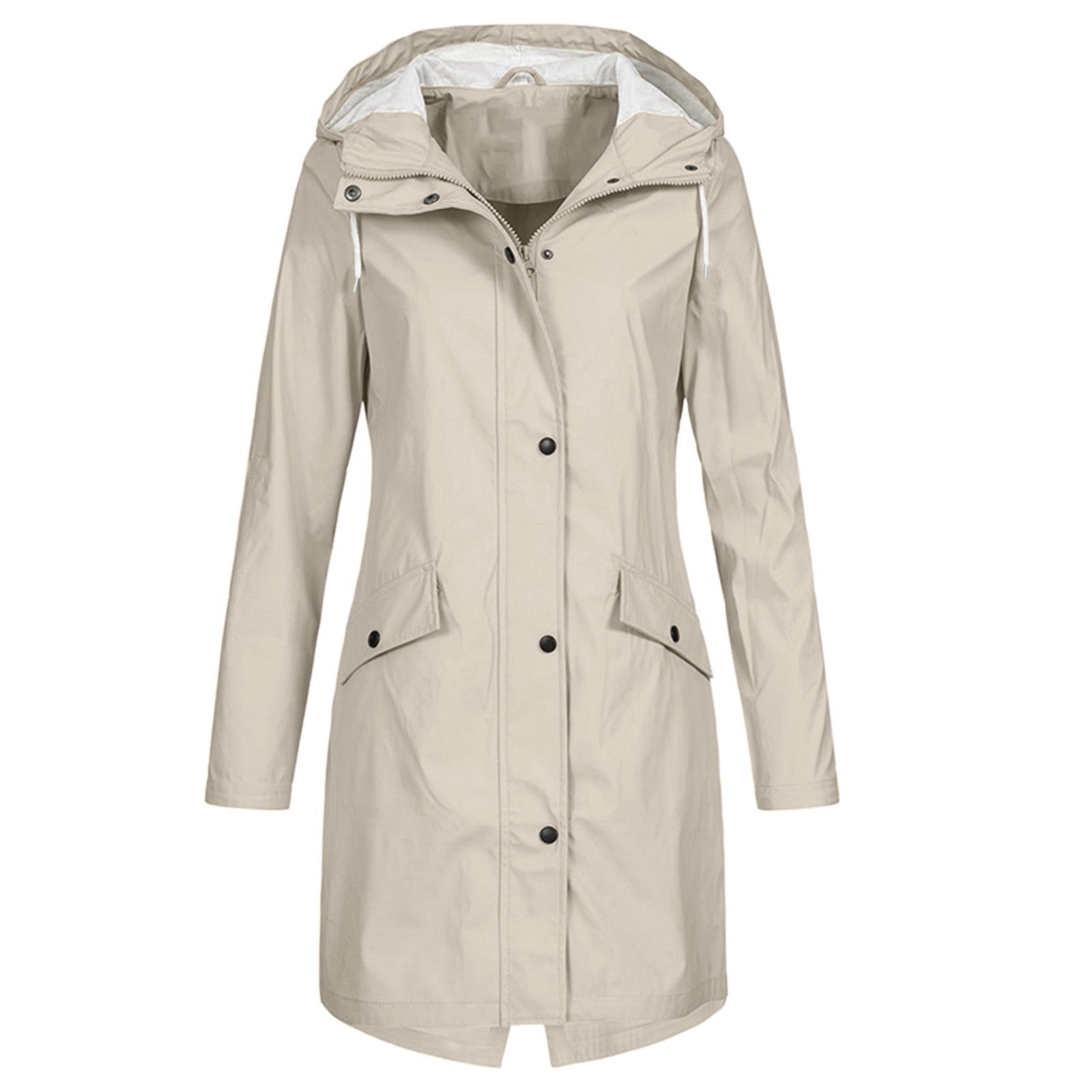 Women’s Waterproof Rain Jacket with Wind Protection, Long Parka with Front Pockets