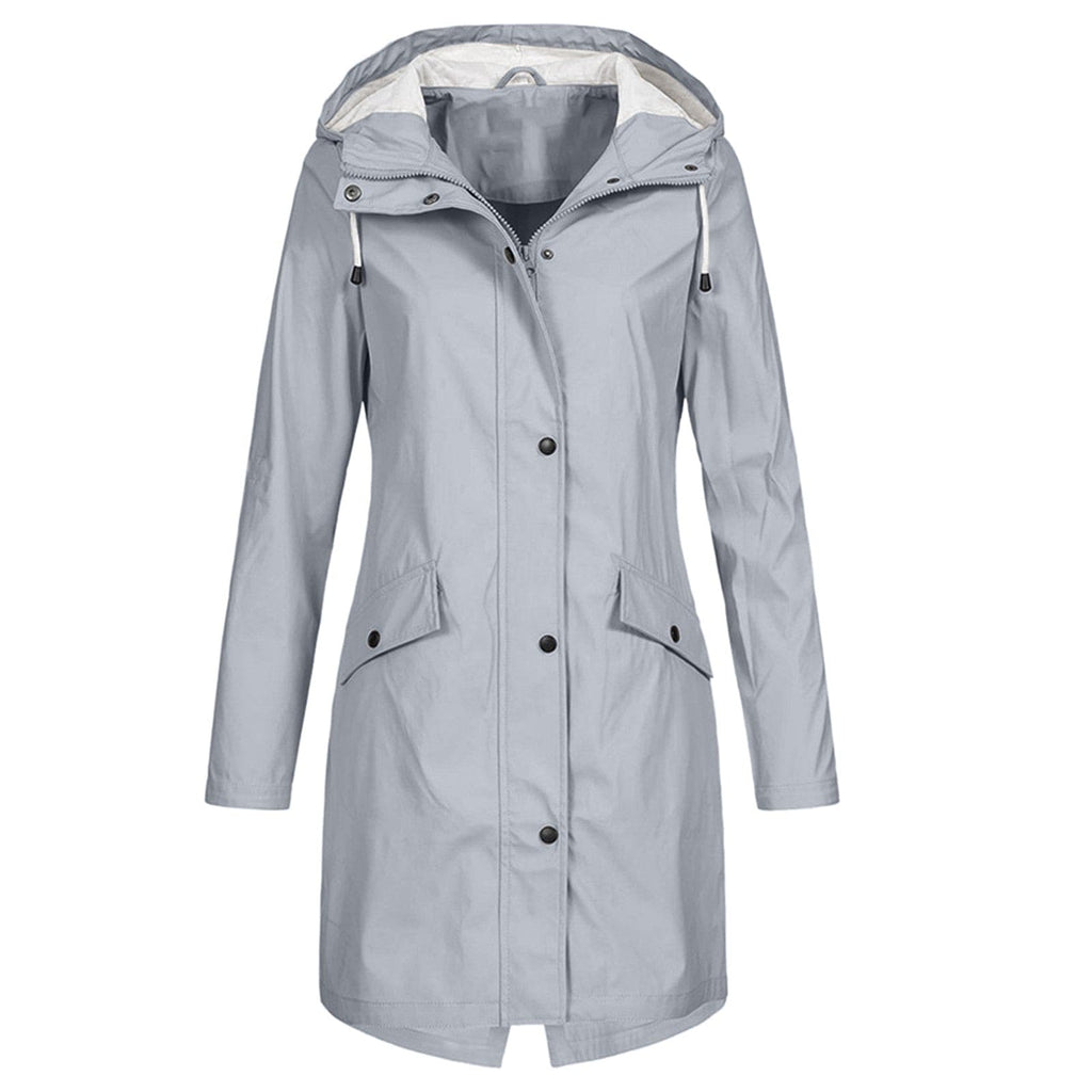 Women’s Waterproof Rain Jacket with Wind Protection, Long Parka with Front Pockets