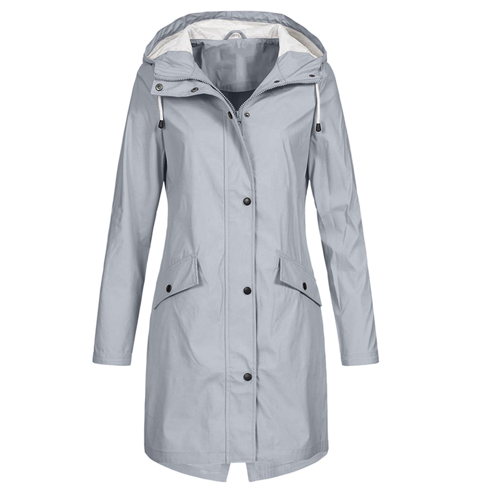 Women’s Waterproof Rain Jacket with Wind Protection, Long Parka with Front Pockets