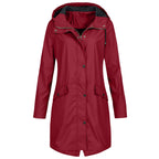 Women’s Waterproof Rain Jacket with Wind Protection, Long Parka with Front Pockets